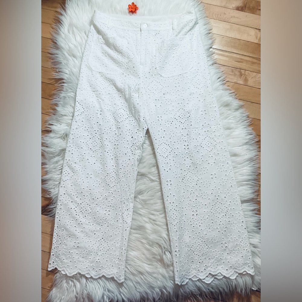 White Eyelet Wide-Leg Pants